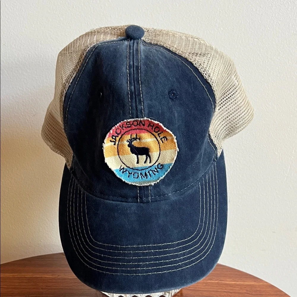 Jackson Hole Wyoming Navy and Tan Trucker Hat NWOT